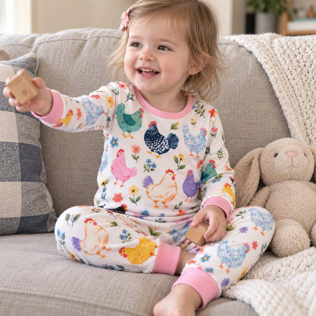 Funny Chicken Parade Bamboo Two Piece Long Sleeve Pajama Set