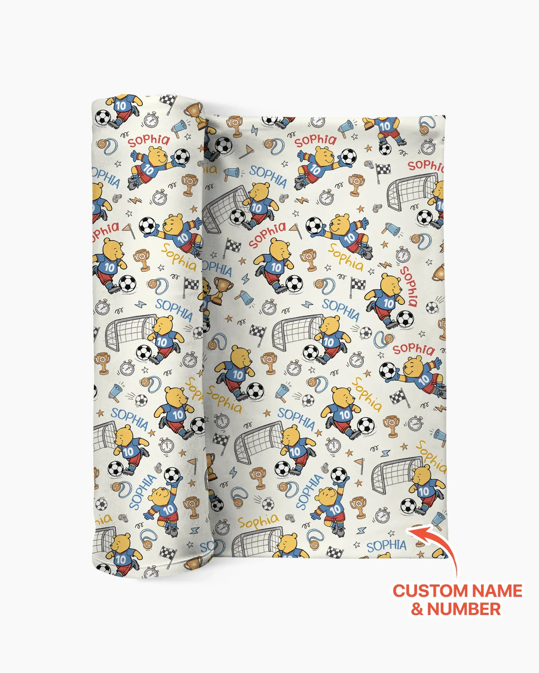 Personalized Classic Bear World Soccer swaddle blanket