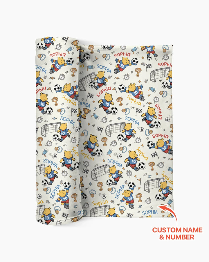 Personalized Classic Bear World Soccer swaddle blanket