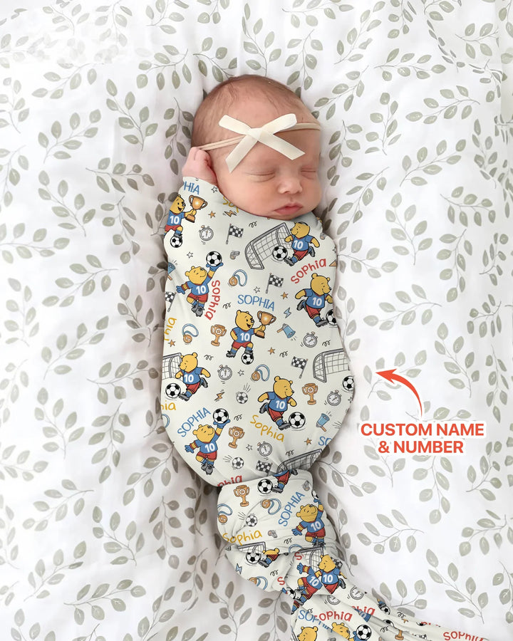 Personalized Classic Bear World Soccer swaddle blanket