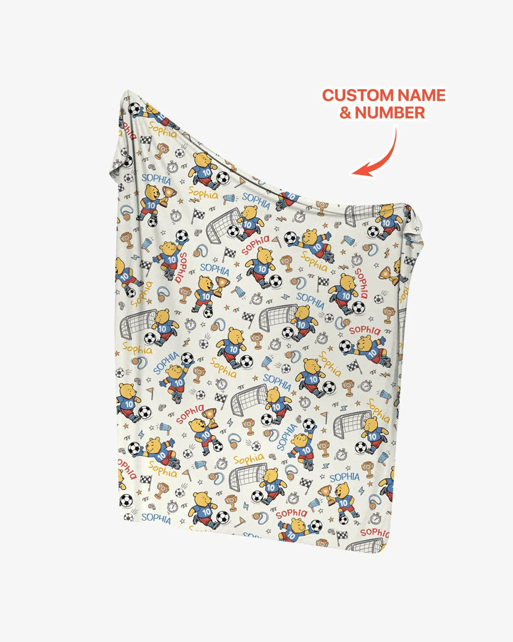 Personalized Classic Bear World Soccer swaddle blanket