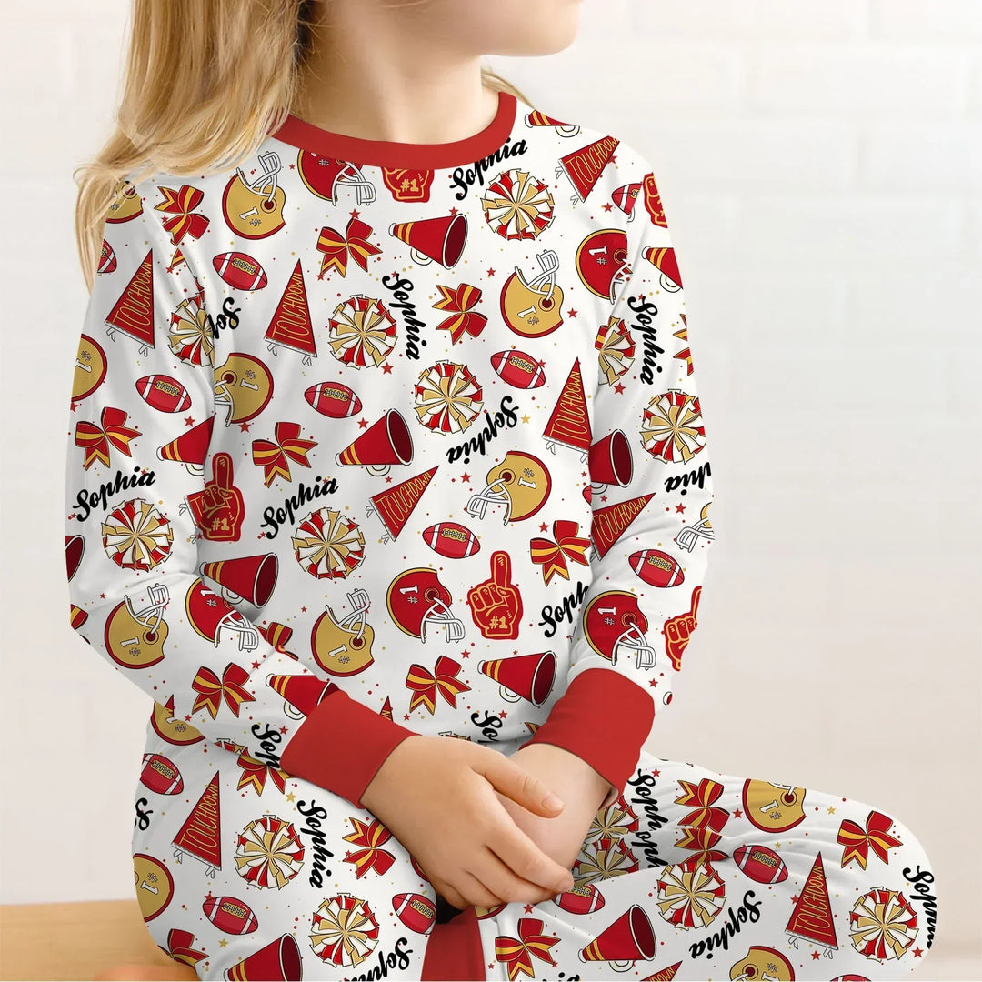 Custom Name Football Cheerleader Bamboo Two Piece Long Sleeve Pajama Set