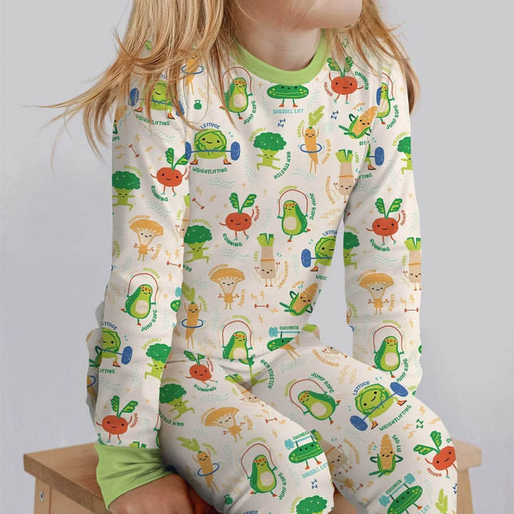 Zweiteiliges Langarm-Pyjama-Set mit Sommerfrüchten
