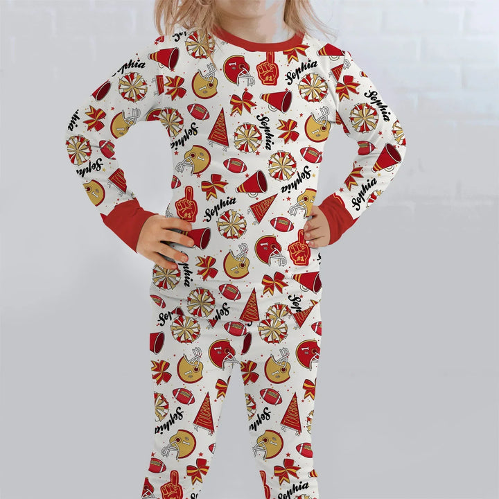 Custom Name Football Cheerleader Bamboo Two Piece Long Sleeve Pajama Set