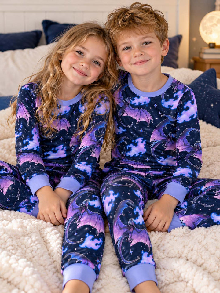 Galaxy Night Dragon Bamboo Two Piece Long Sleeve Pajama Set