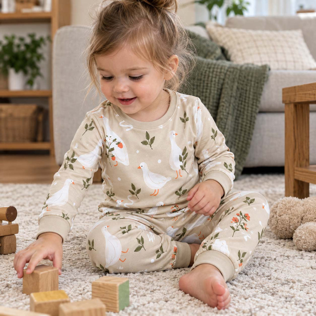 Garden Ducks and Wildflowers Bamboo Two Piece Long Sleeve Pajama Set
