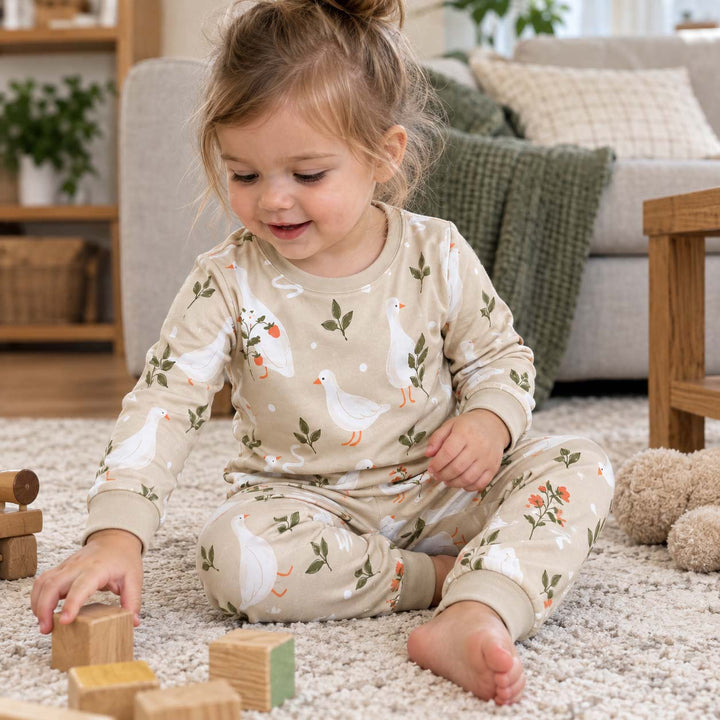 Garden Ducks and Wildflowers Bamboo Two Piece Long Sleeve Pajama Set