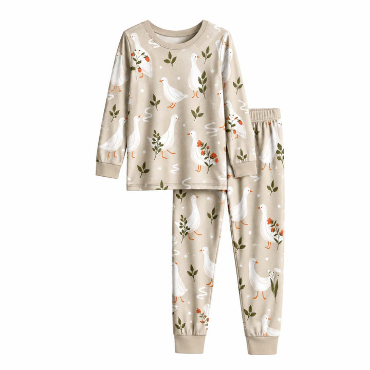 Garden Ducks and Wildflowers Bamboo Two Piece Long Sleeve Pajama Set