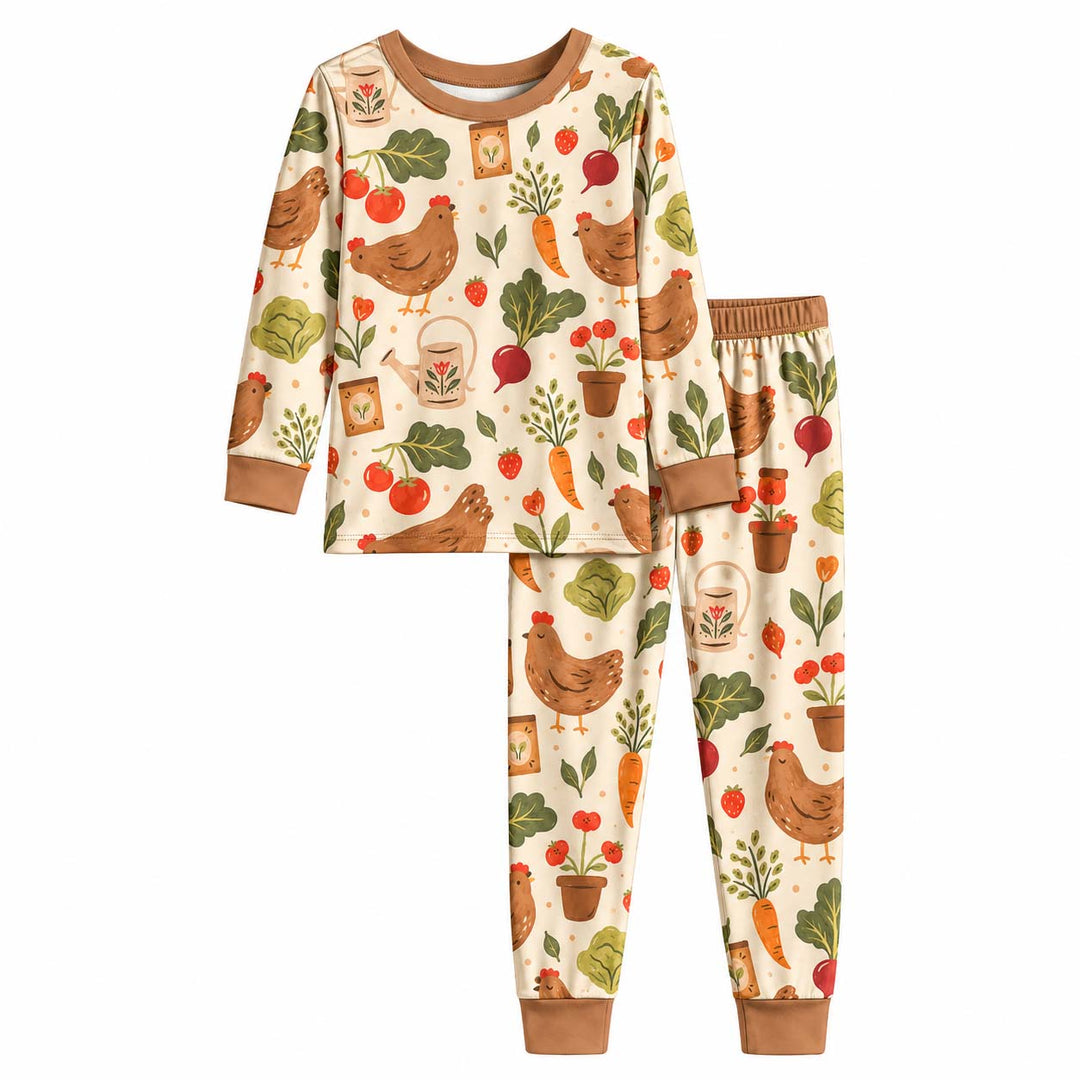 Garden Hen Harvest Bamboo Two Piece Long Sleeve Pajama Set