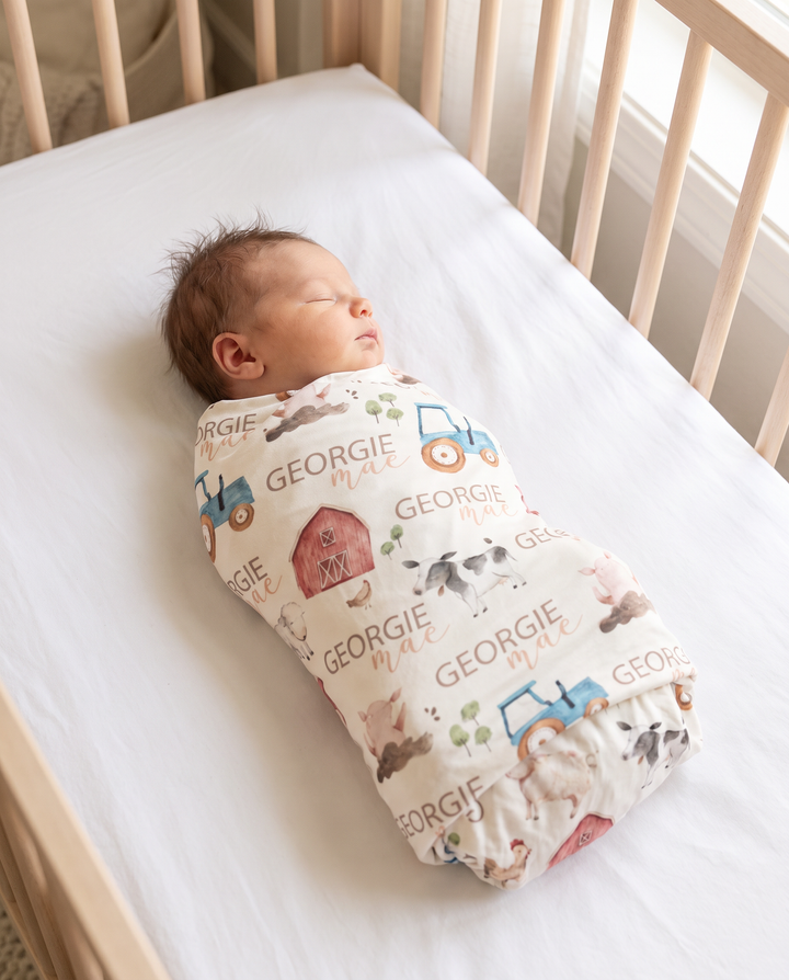 Personalized Frankie's Farm Party Bamboo Swaddle Blanket