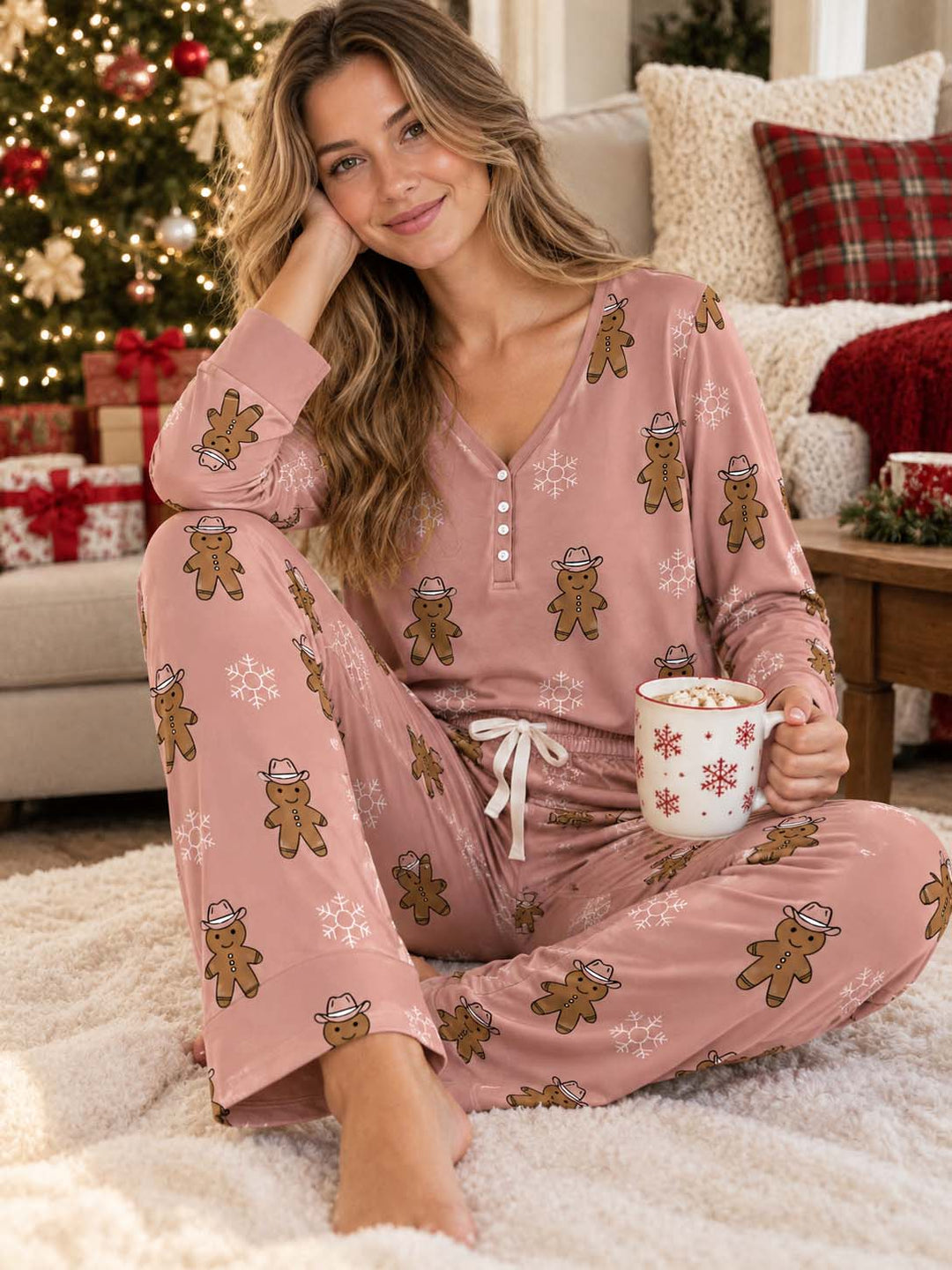 Gingerbread Cowboy Christmas Bamboo Women Pajama Set