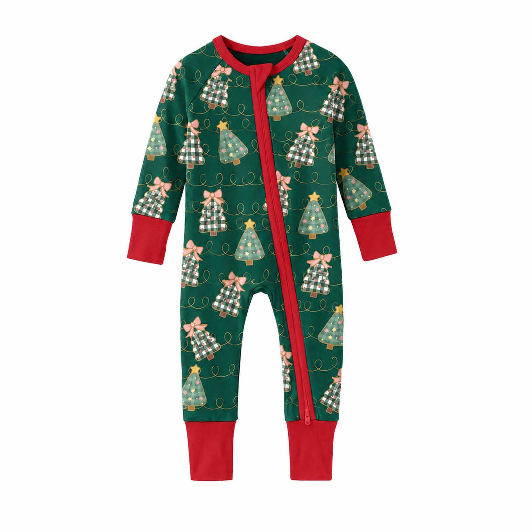 Gingham Christmas Trees and Pink Bows Bamboo Convertible Zippy