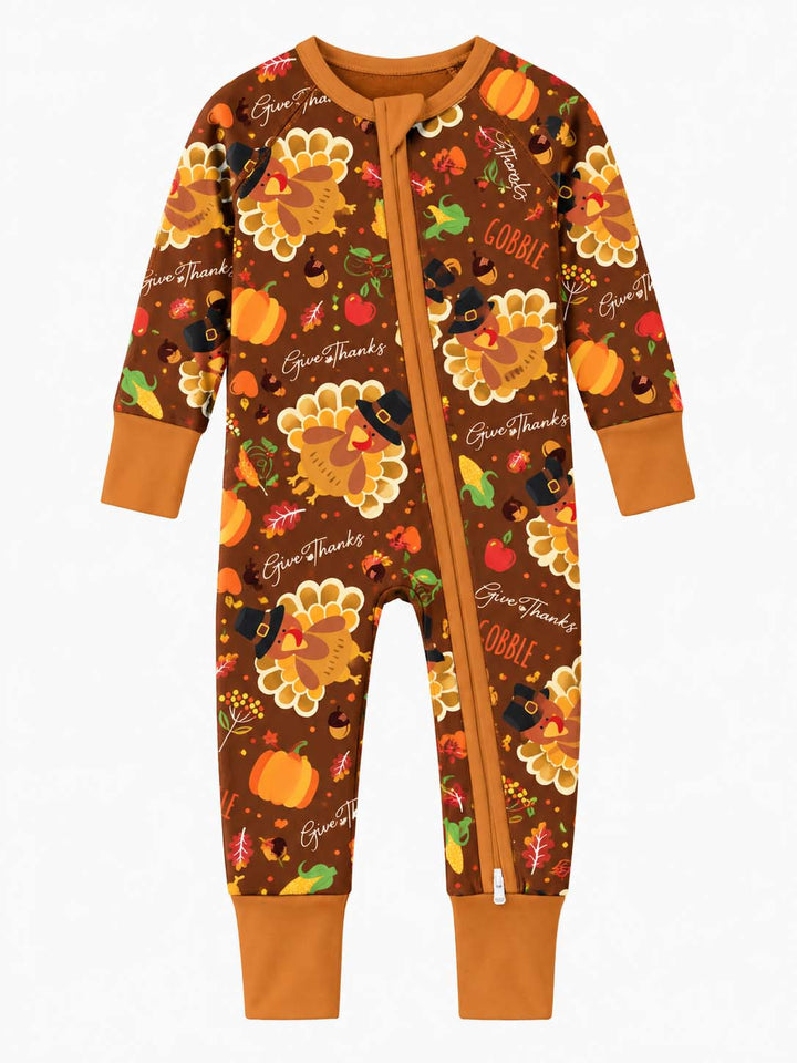 Give Thanks Turkey Harvest Pattern Bamboo Convertible Zippy