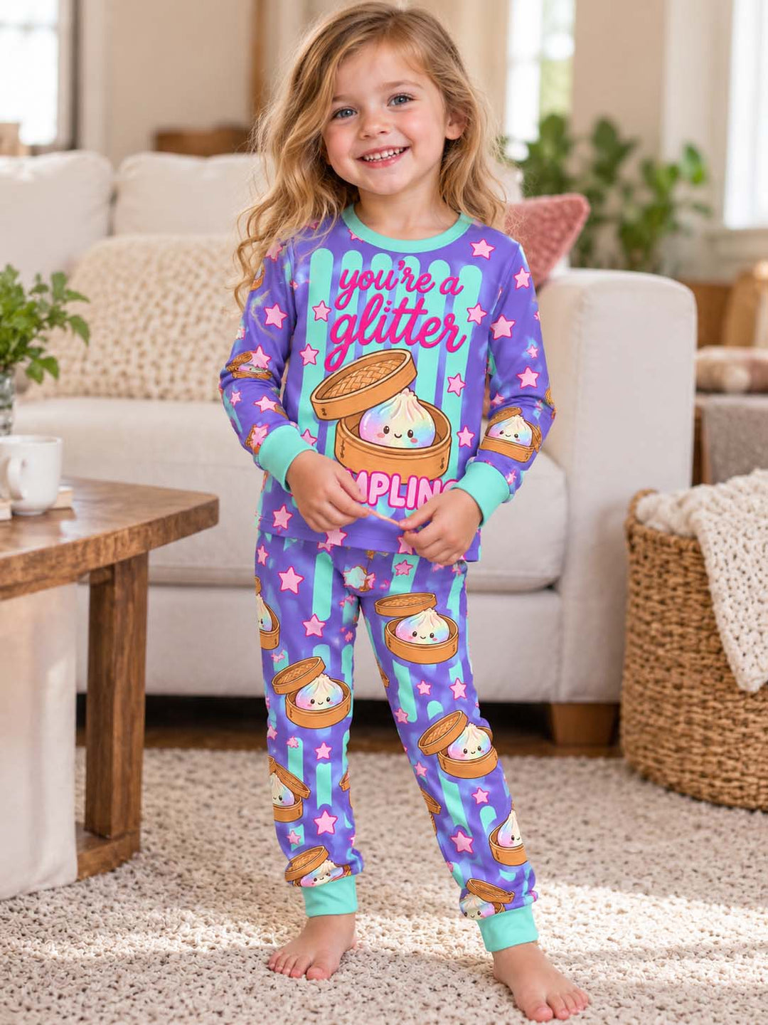 Glitter Dumpling Star Bamboo Two Piece Long Sleeve Pajama Set