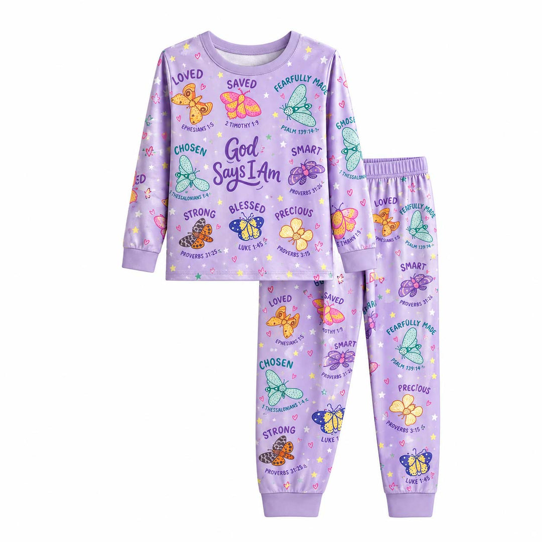 God Says I Am Colorful Moths Bamboo Two Piece Long Sleeve Pajama Set