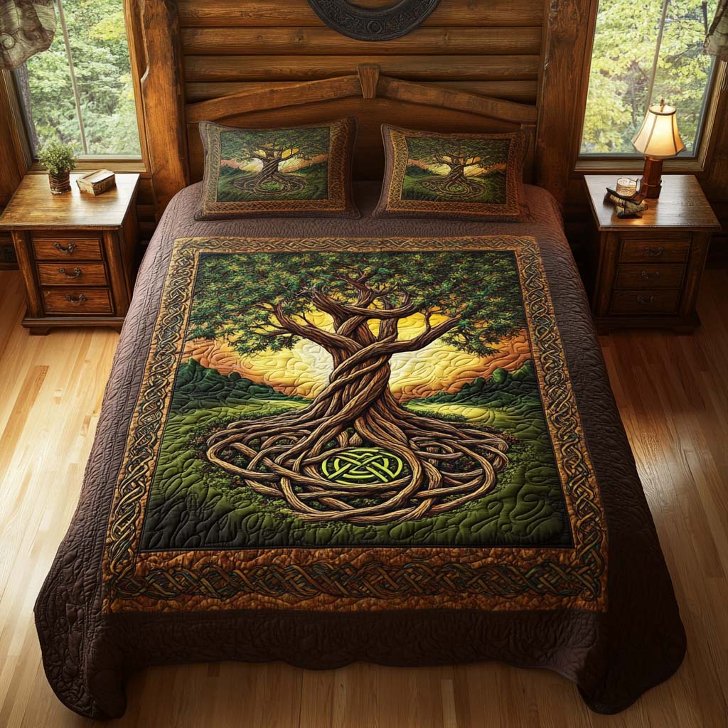Golden Nature Tree Bamboo Quilt Bedding Set