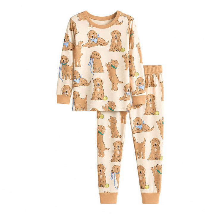 Golden Puppy Playtime Bamboo Two Piece Long Sleeve Pajama Set