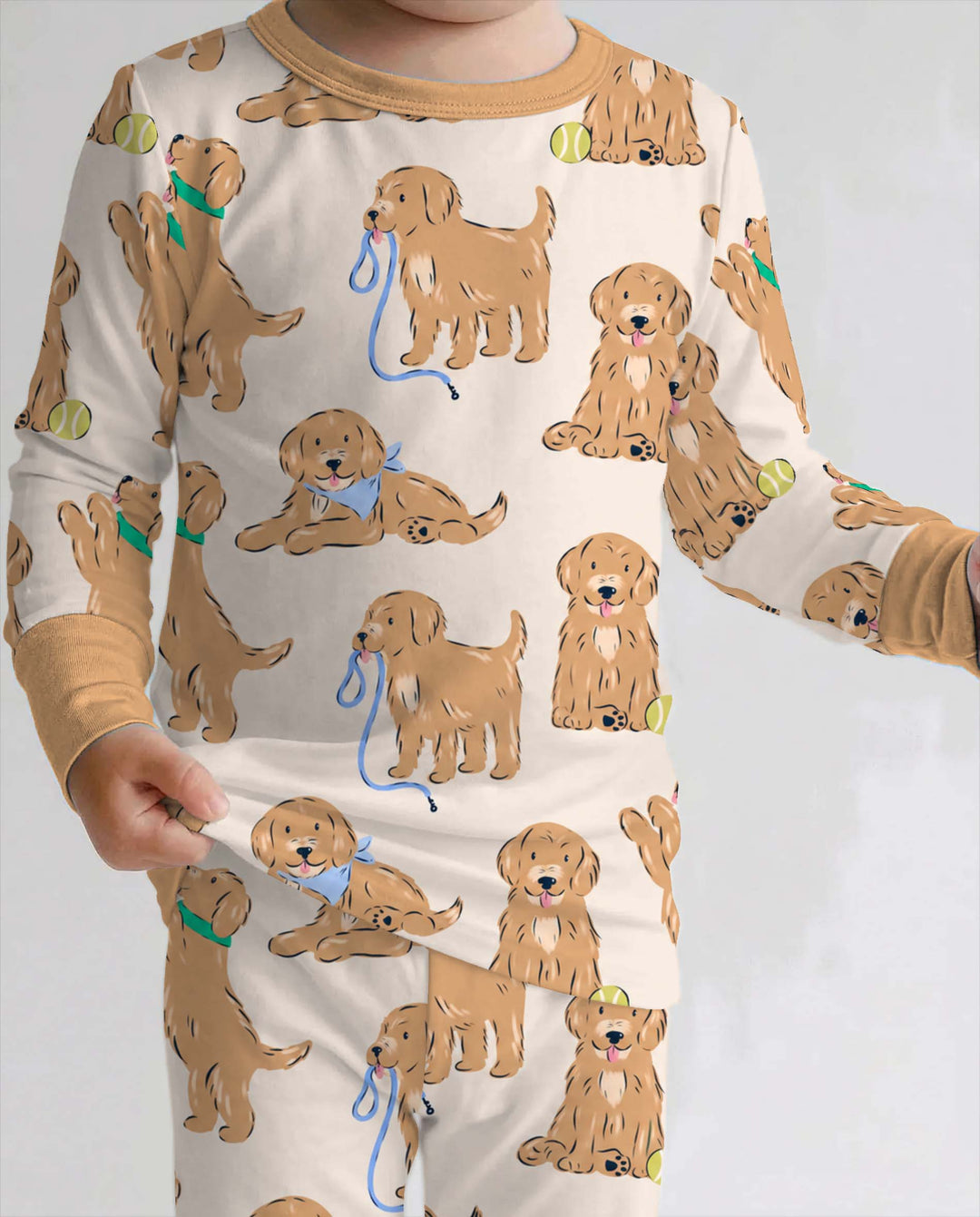 Golden Puppy Playtime Bamboo Two Piece Long Sleeve Pajama Set
