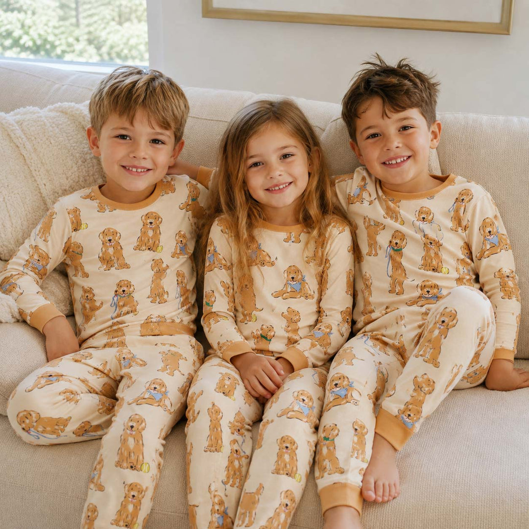 Golden Puppy Playtime Bamboo Two Piece Long Sleeve Pajama Set
