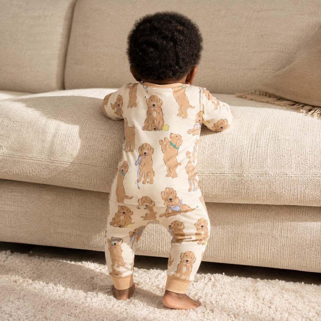 Golden Puppy Playtime Bamboo Two Piece Long Sleeve Pajama Set