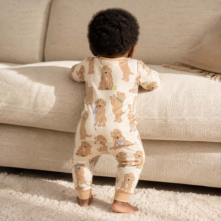 Golden Puppy Playtime Bamboo Two Piece Long Sleeve Pajama Set