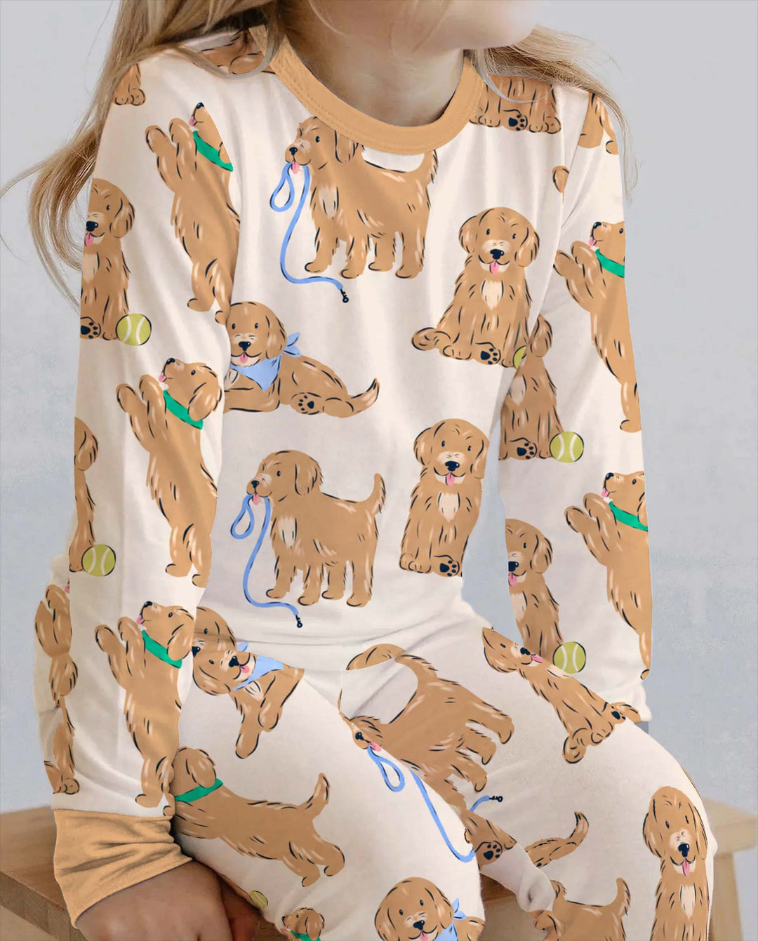 Golden Puppy Playtime Bamboo Two Piece Long Sleeve Pajama Set