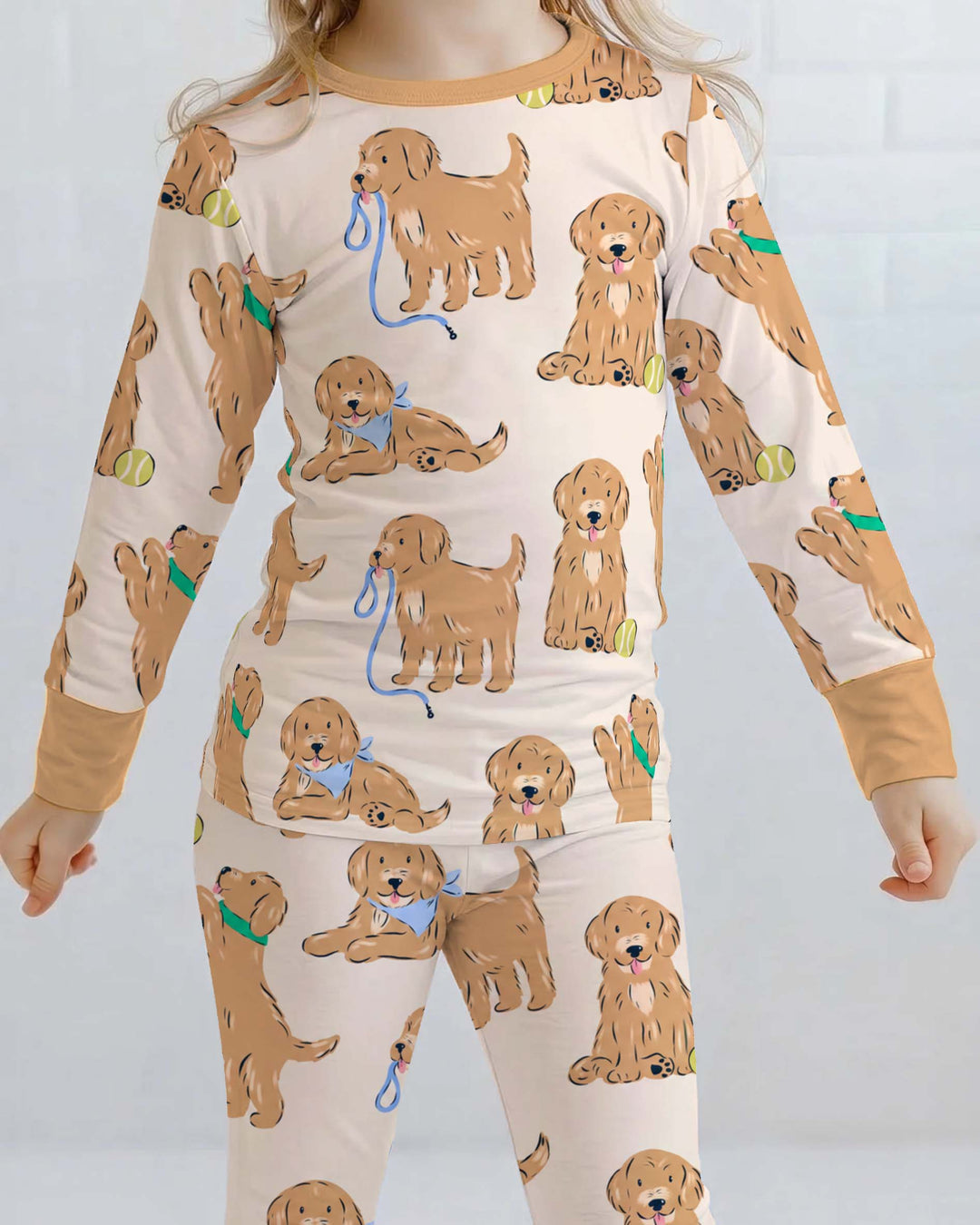 Golden Puppy Playtime Bamboo Two Piece Long Sleeve Pajama Set
