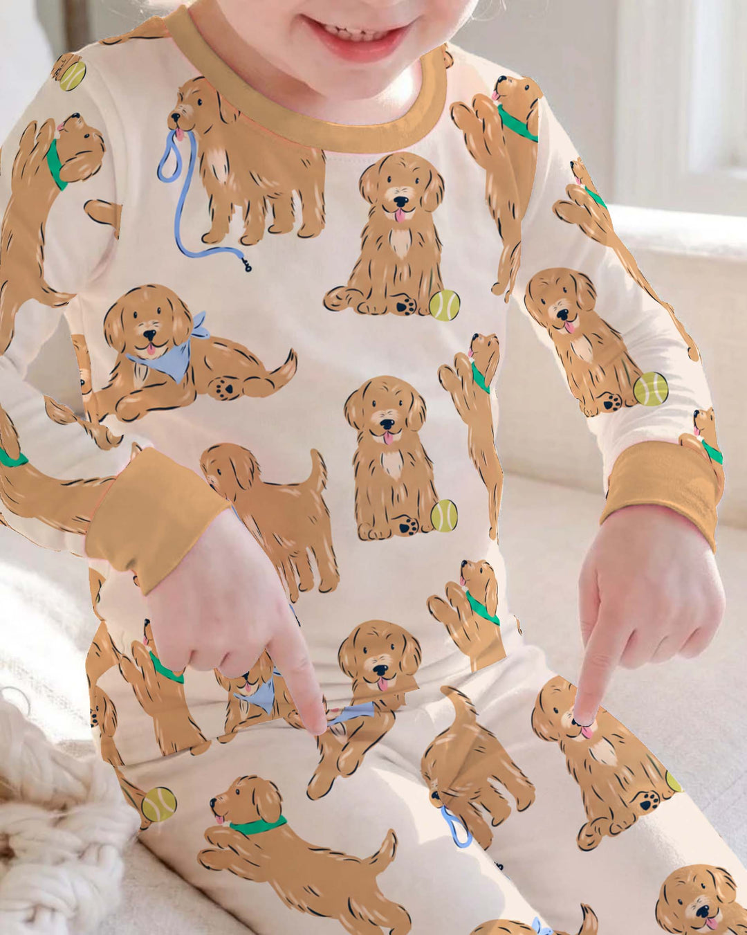 Golden Puppy Playtime Bamboo Two Piece Long Sleeve Pajama Set