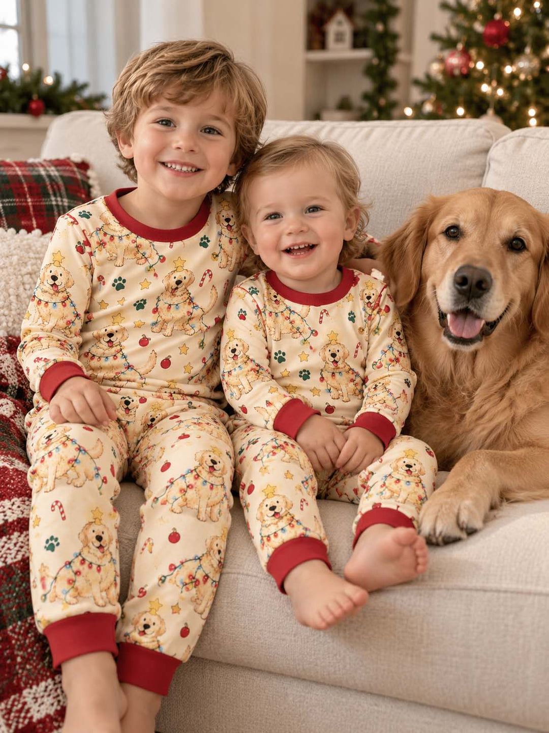 Golden Retriever Christmas Lights Bamboo Two Piece Long Sleeve Pajama Set