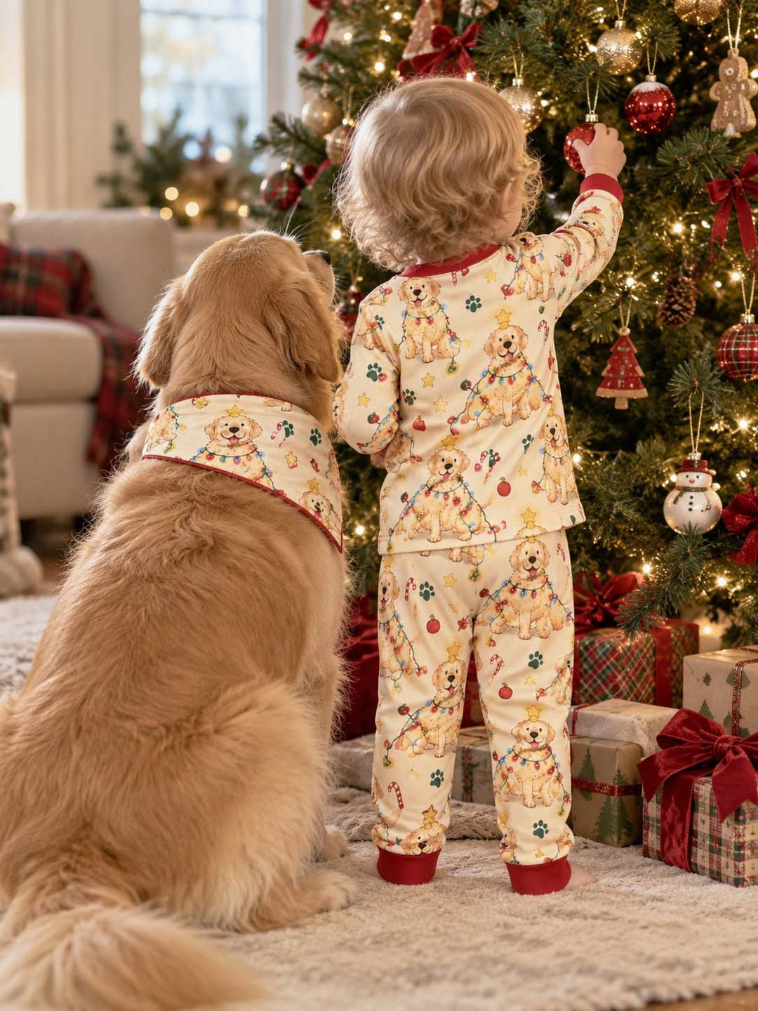 Golden Retriever Christmas Lights Bamboo Two Piece Long Sleeve Pajama Set