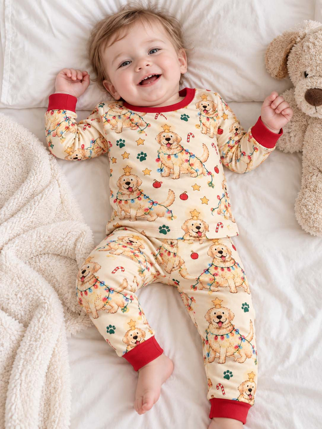 Golden Retriever Christmas Lights Bamboo Two Piece Long Sleeve Pajama Set