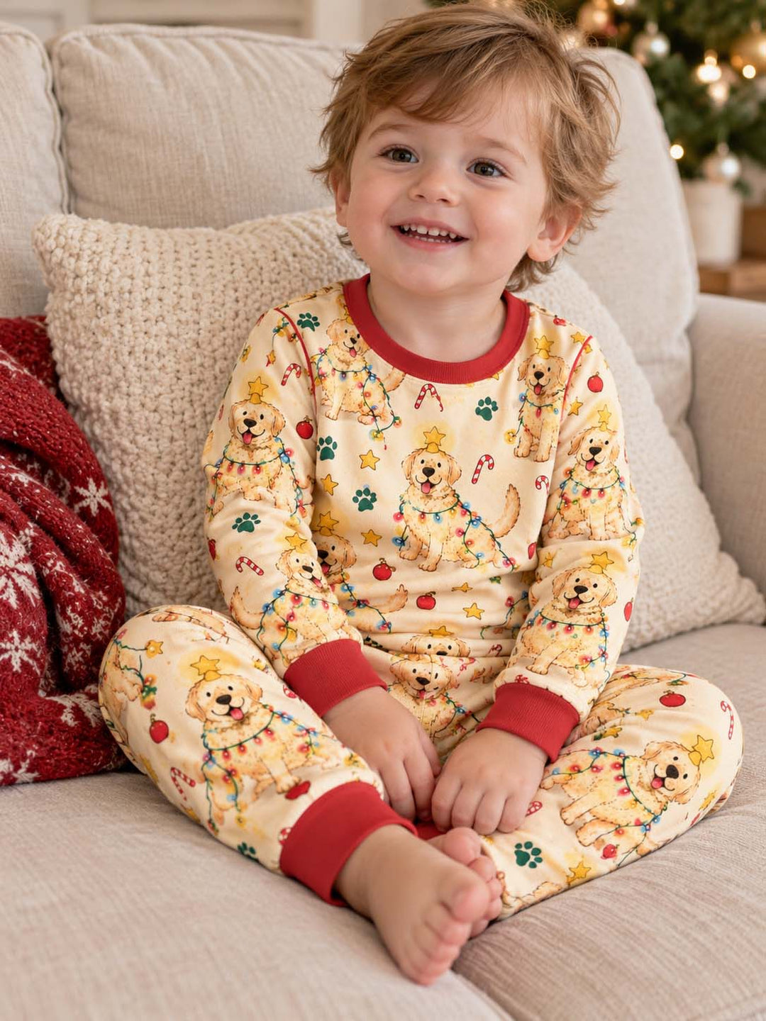 Golden Retriever Christmas Lights Bamboo Two Piece Long Sleeve Pajama Set