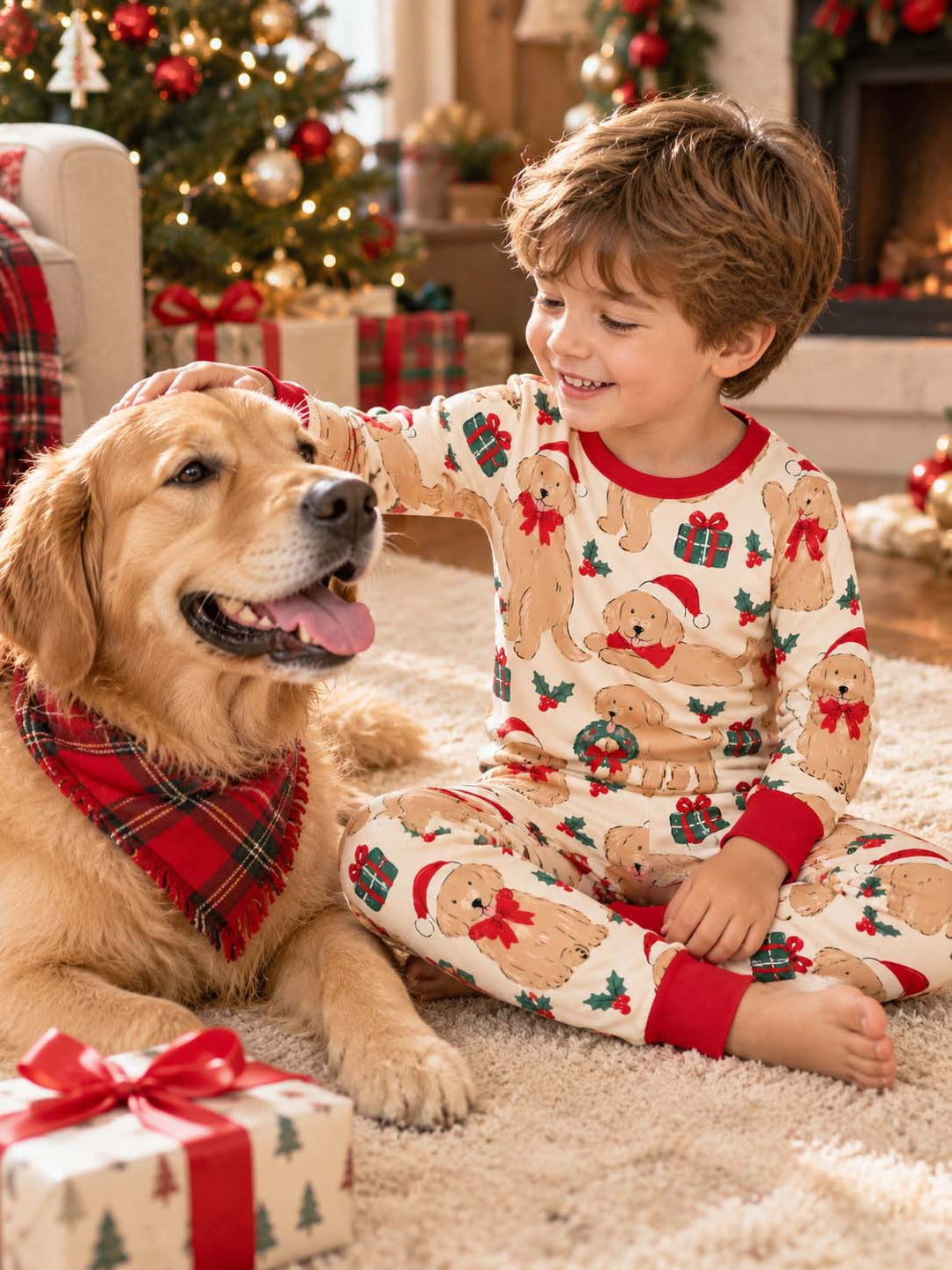 Golden Retriever Holiday Gifts Bamboo Two Piece Long Sleeve Pajama Set