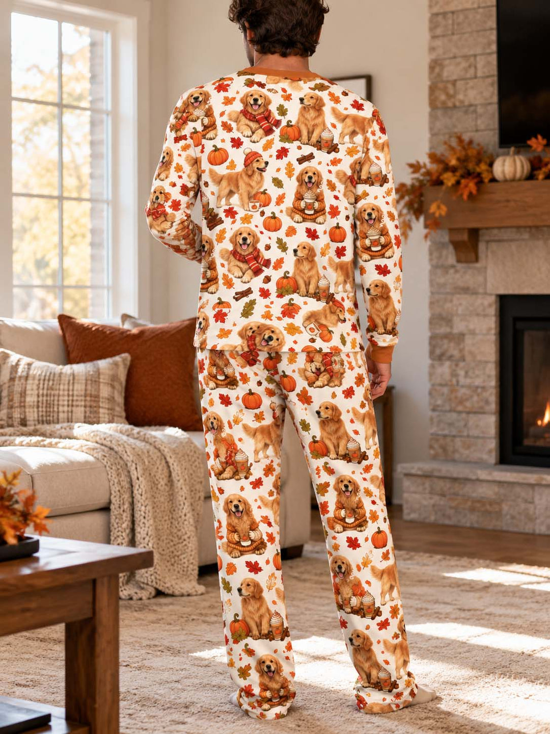 Golden Retriever Pumpkin Spice Autumn Bamboo Men's Pajama Set