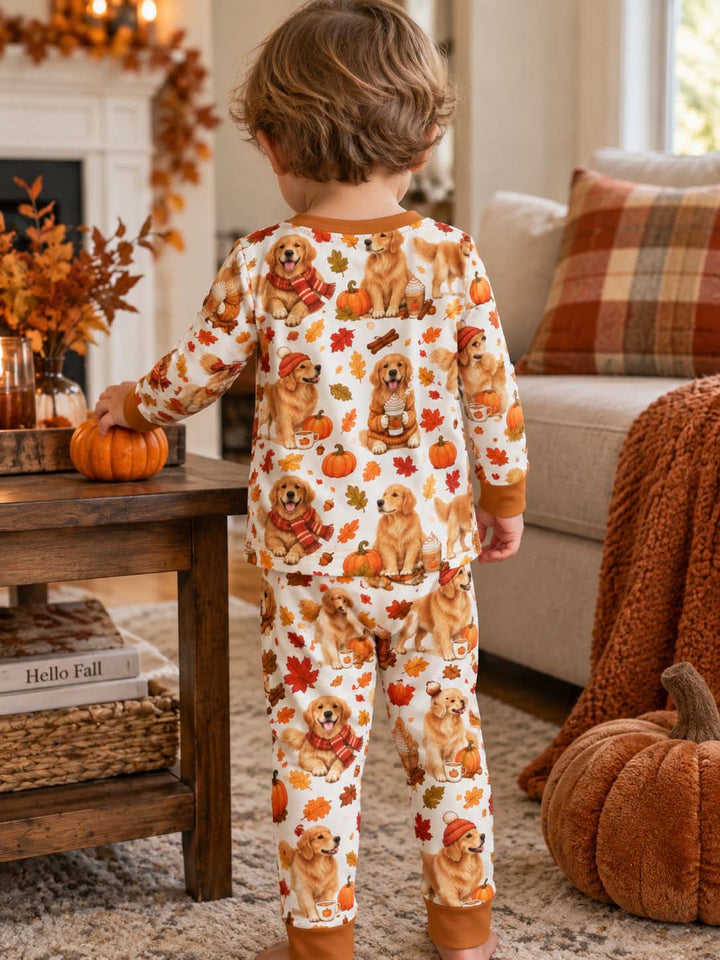 Golden Retriever Pumpkin Spice Autumn Bamboo Two Piece Long Sleeve Pajama Set