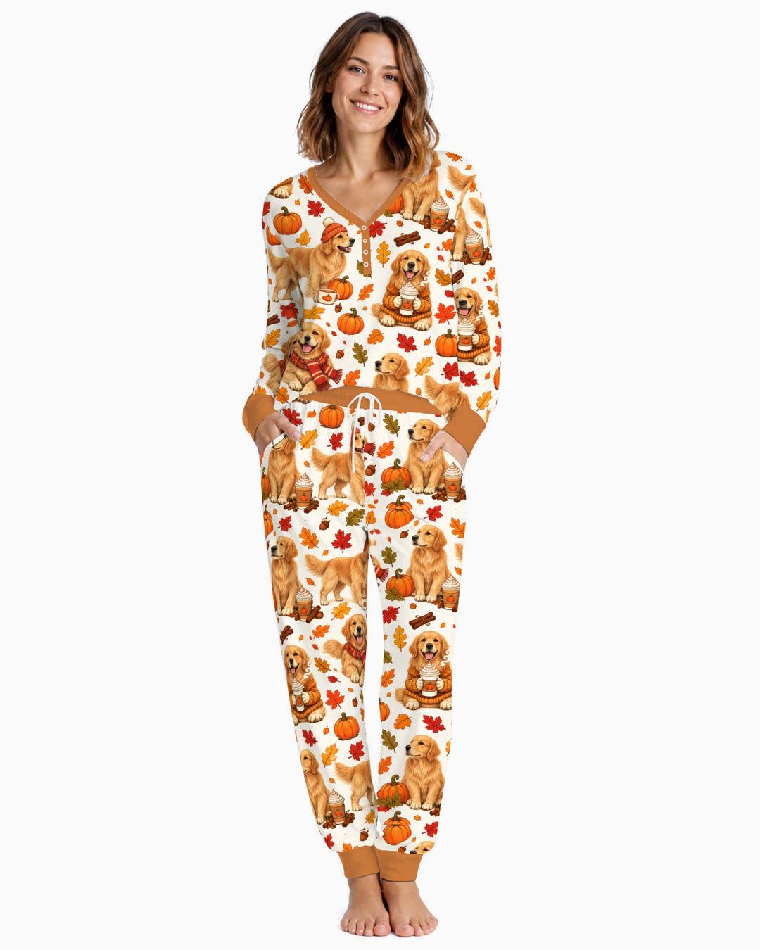 Golden Retriever Pumpkin Spice Autumn Bamboo Women Pajama Set