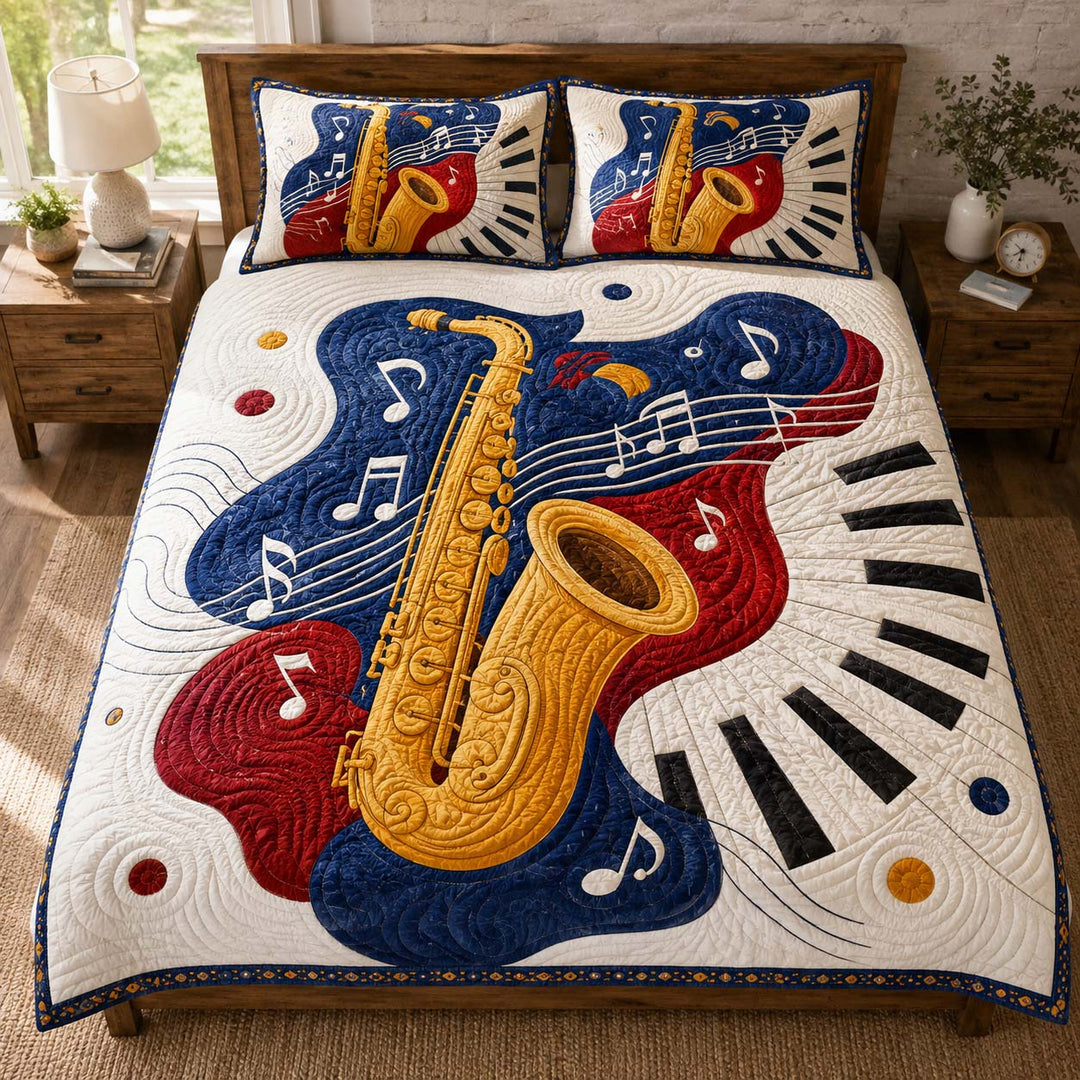 Golden Saxophone Melody Bamboo Quilt Bedding Set