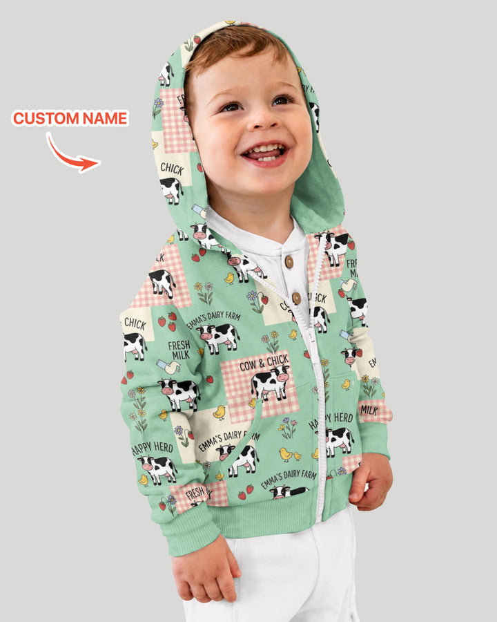 Custom Name Minty Farm And A Tiny Chick Bamboo Zip Hoodie
