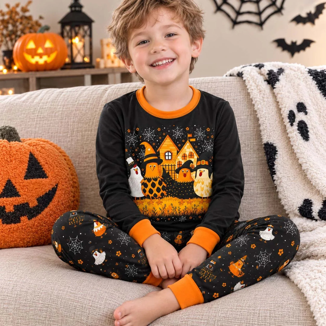 Halloween Chicken Parade Bamboo Two Piece Long Sleeve Pajama Set