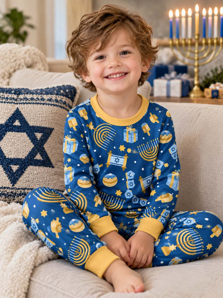 Hanukkah Festival of Lights Bamboo Two Piece Long Sleeve Pajama Set