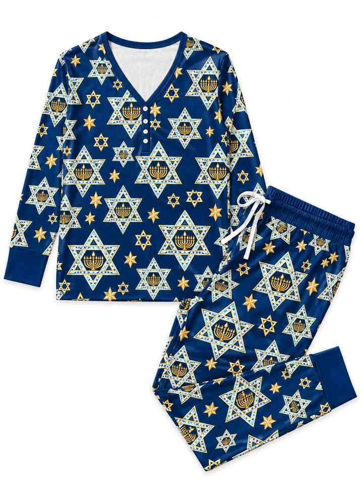 Hanukkah Star and Menorah Bamboo Women Pajama Set