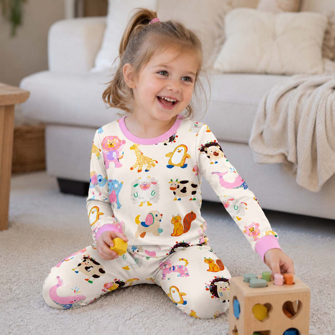 Happy Animal Friends Bamboo Two Piece Long Sleeve Pajama Set