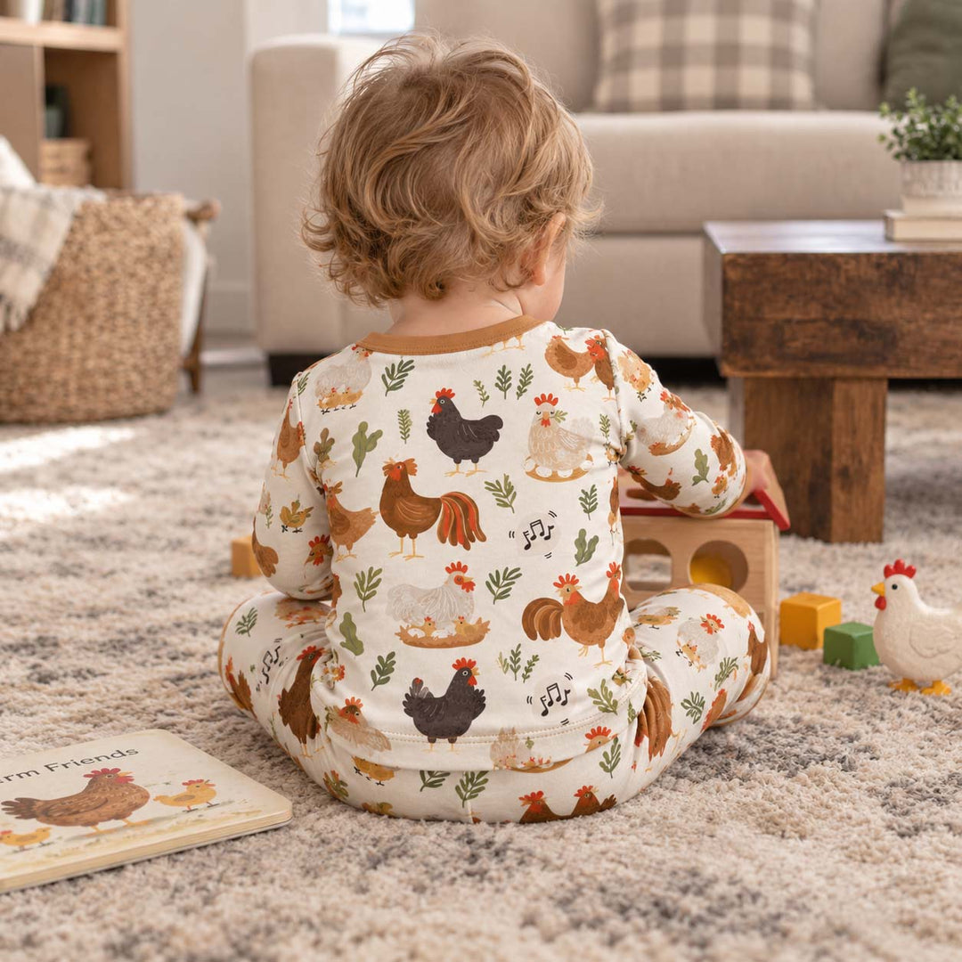 Happy Chicken Family Bamboo Two Piece Long Sleeve Pajama Set