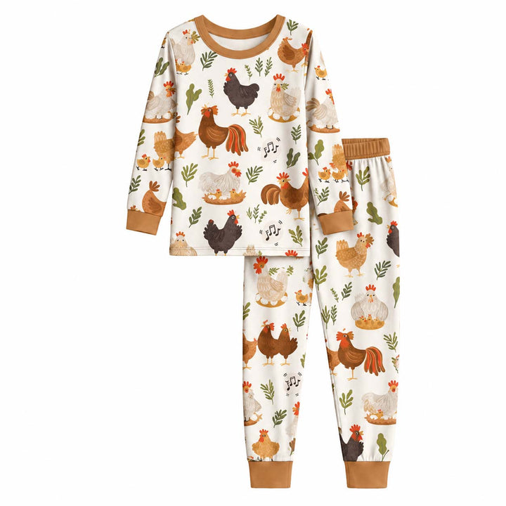 Happy Chicken Family Bamboo Two Piece Long Sleeve Pajama Set