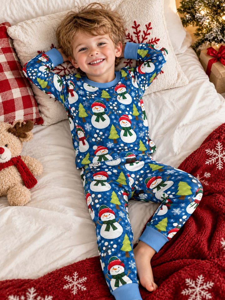 Happy Snowman Winter Bamboo Two Piece Long Sleeve Pajama Set