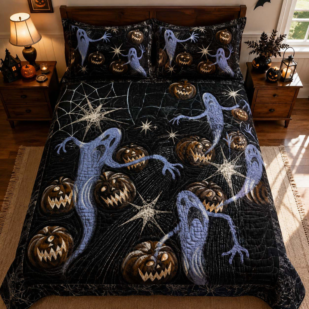 Haunted Ghost Pumpkin Night Bamboo Quilt Bedding Set