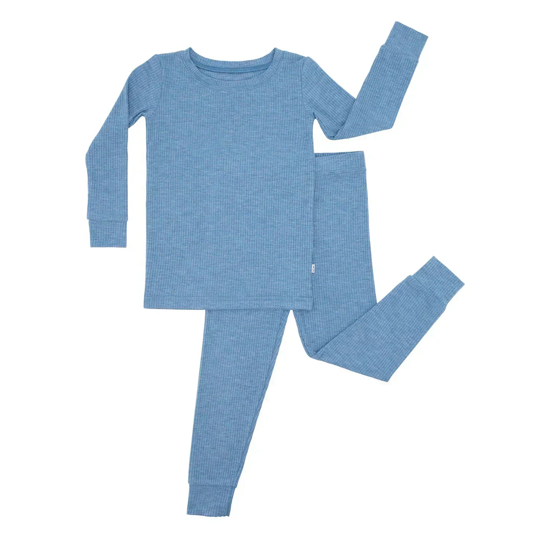 Waldgrünes, geripptes, zweiteiliges Pyjama-Set mit langen Ärmeln 