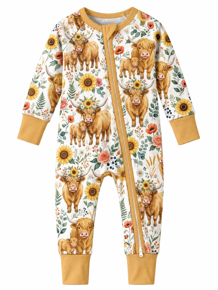 Highland Cow Flower Garden Bamboo Convertible Zippy