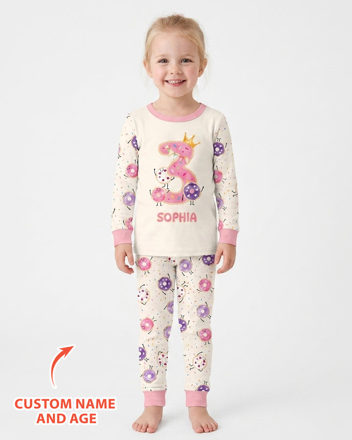 Custom Birthday Donut Bamboo Two Piece Long Sleeve Pajama Set