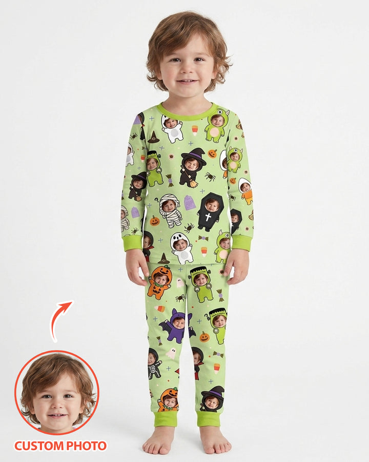 Custom Photo Little Halloween Crew Bamboo Two Piece Long Sleeve Pajama Set